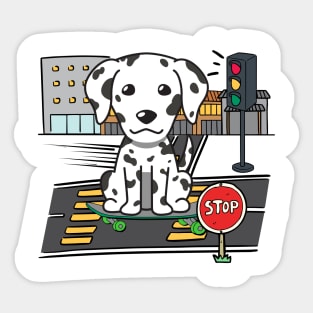 Funny dalmatian is on a skateboard Sticker